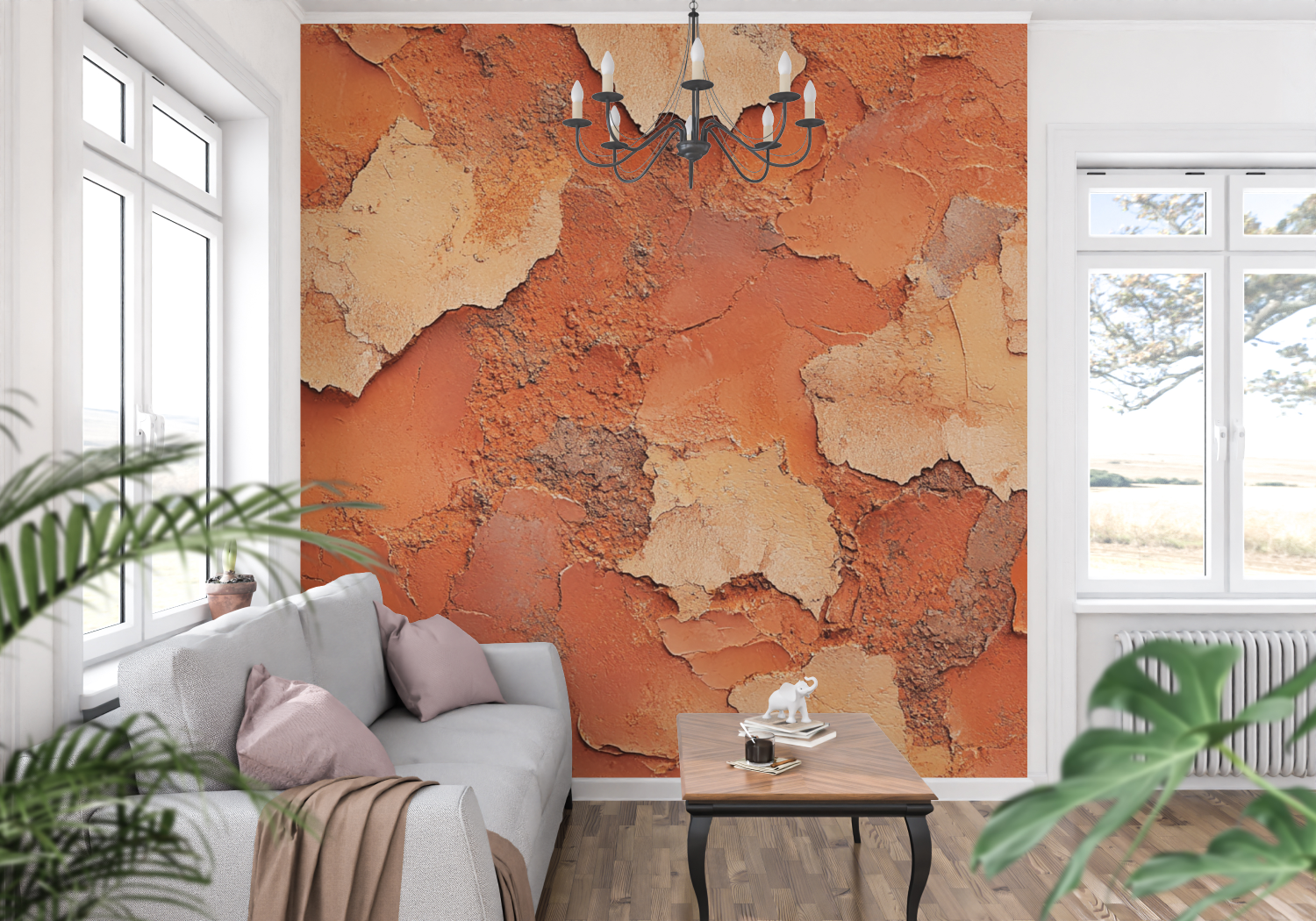 Papier peint terracotta et ocre naturel panoramique mur