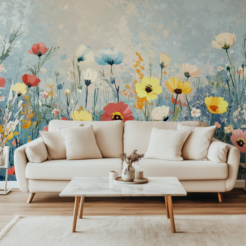 Papier peint fleur des champs canape simple