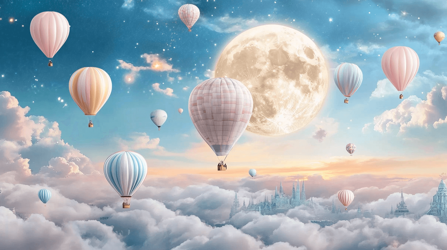 Papier Peint Montgolfière Et Lune Lumineuse
