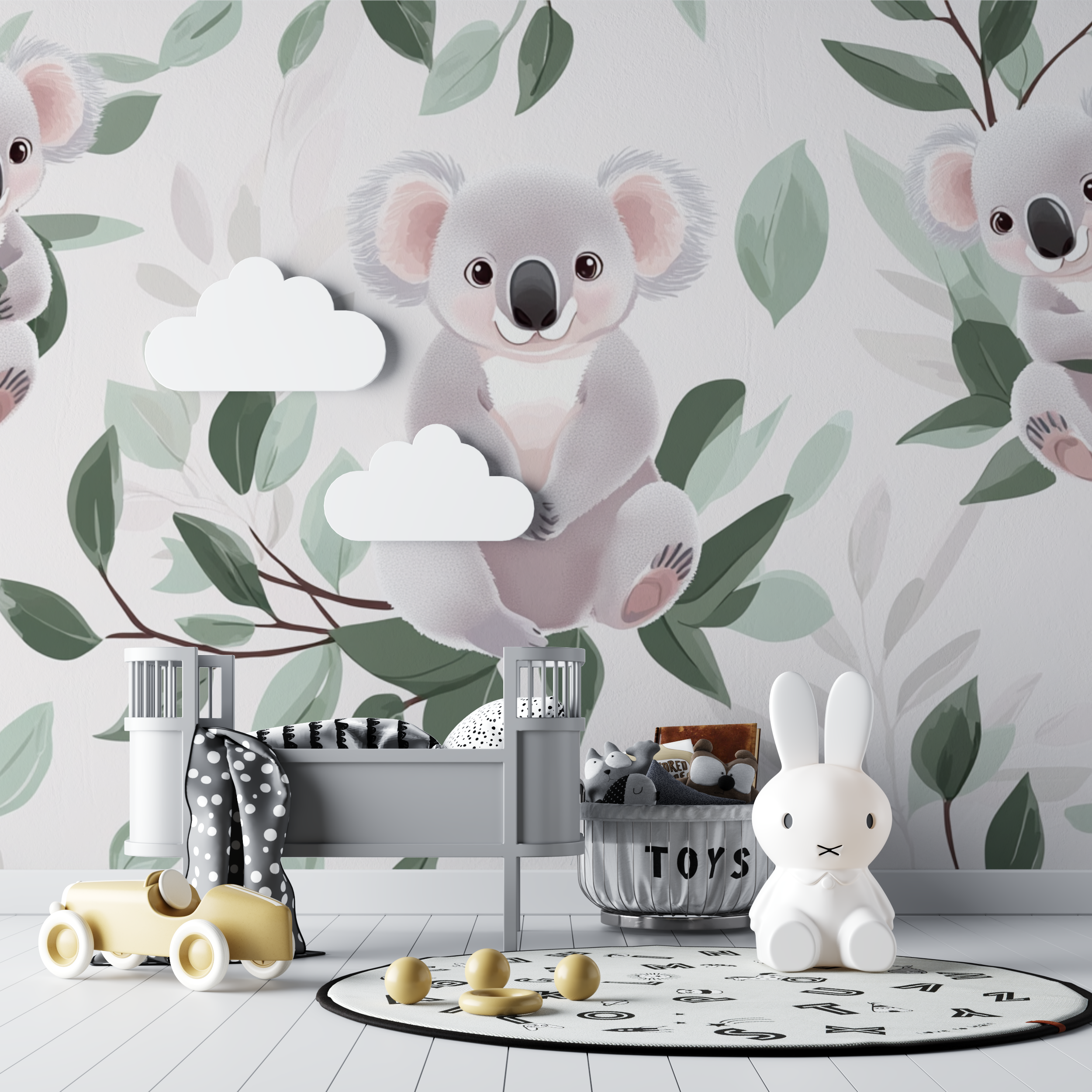 Papier peint koala et doux feuillage bebe tipi