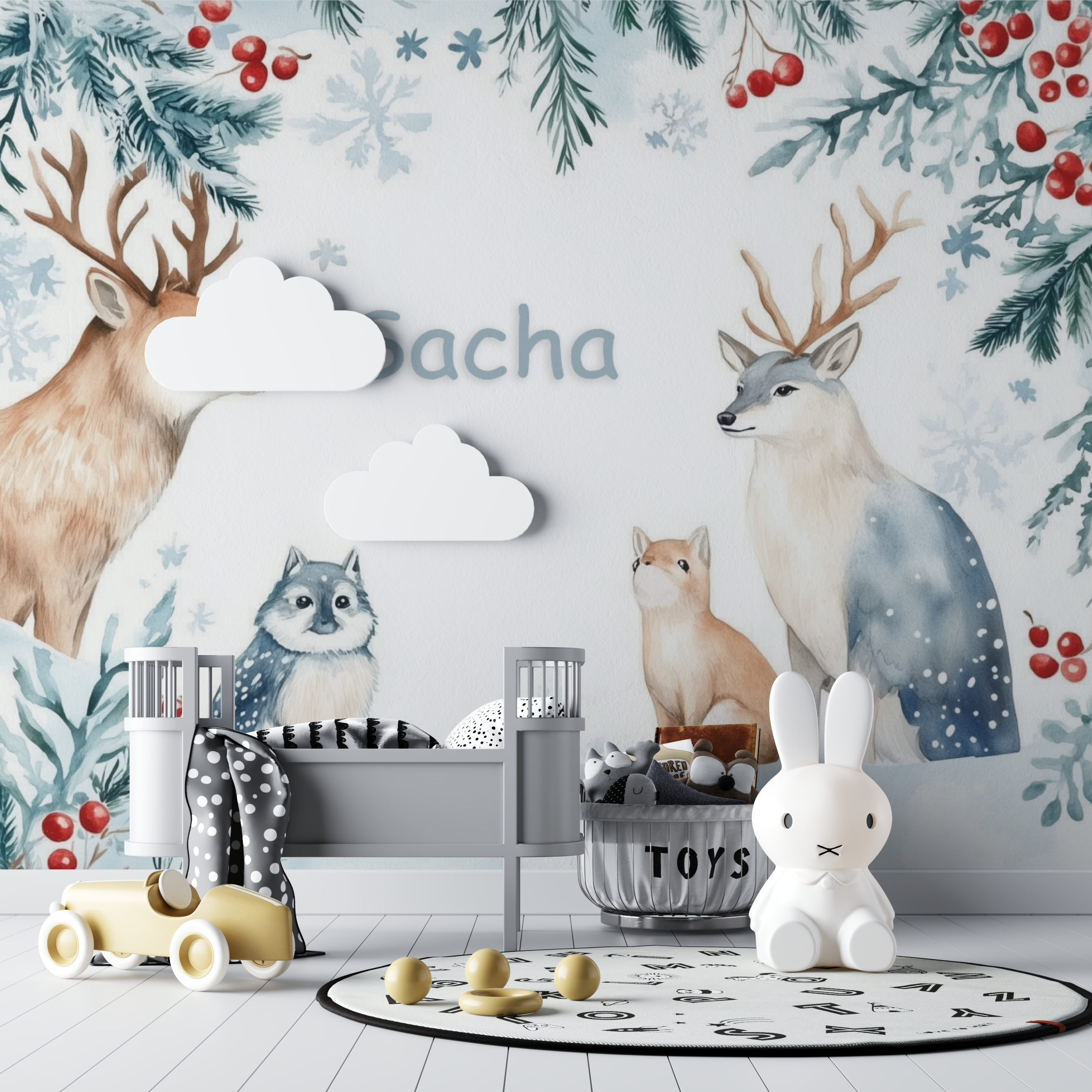 Papier peint prenom bois hivernal bebe tipi