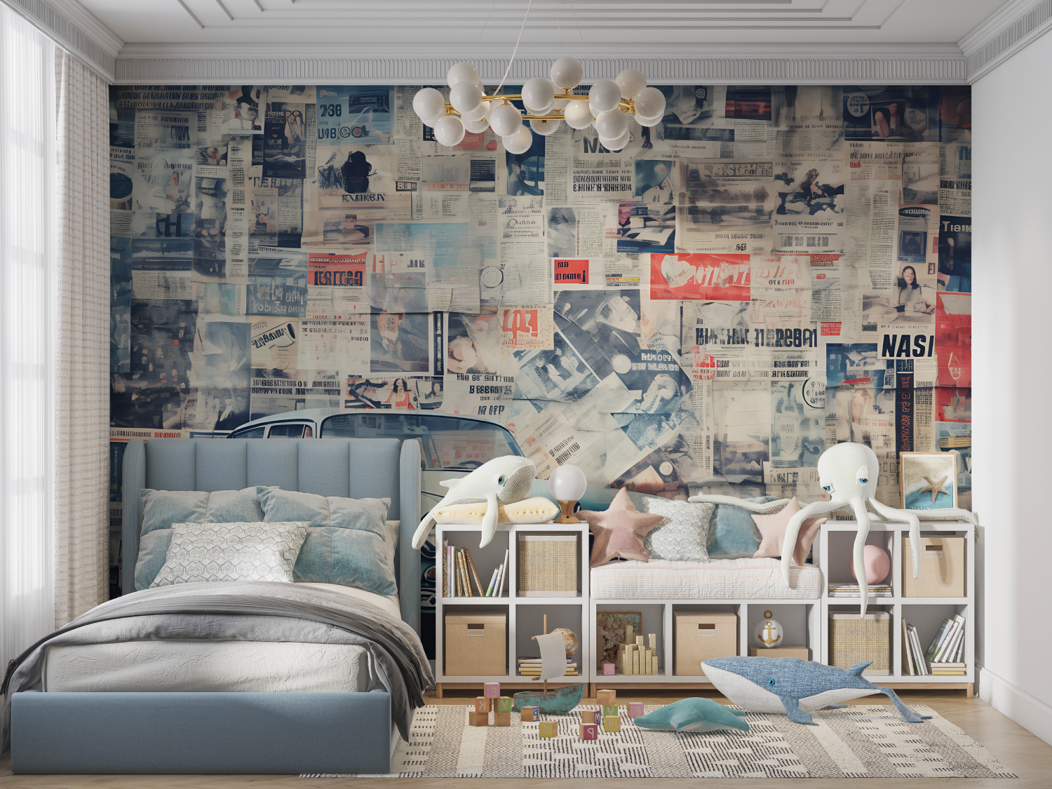 Papier peint mural voiture vintage panoramique garcon