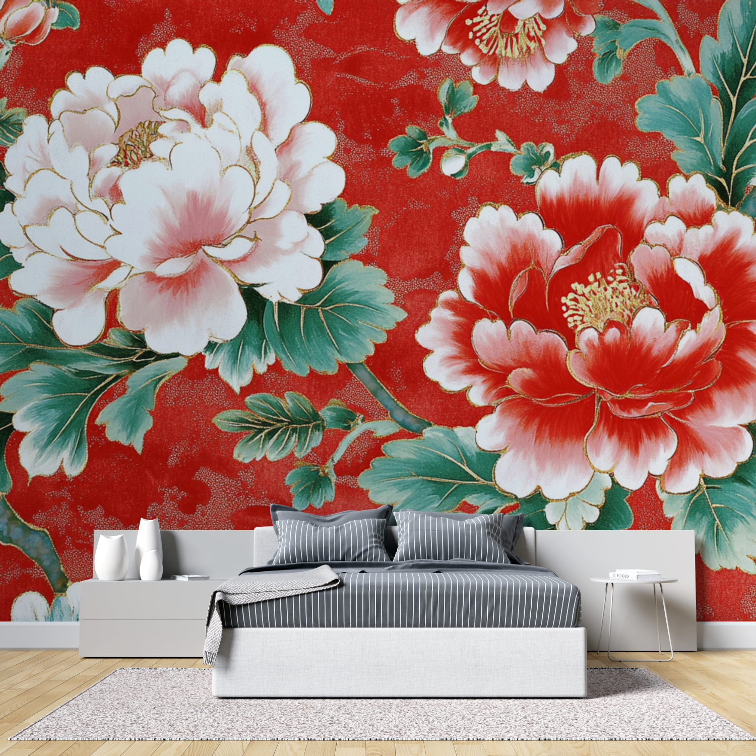 Papier peint fleur chinoises tete de lit