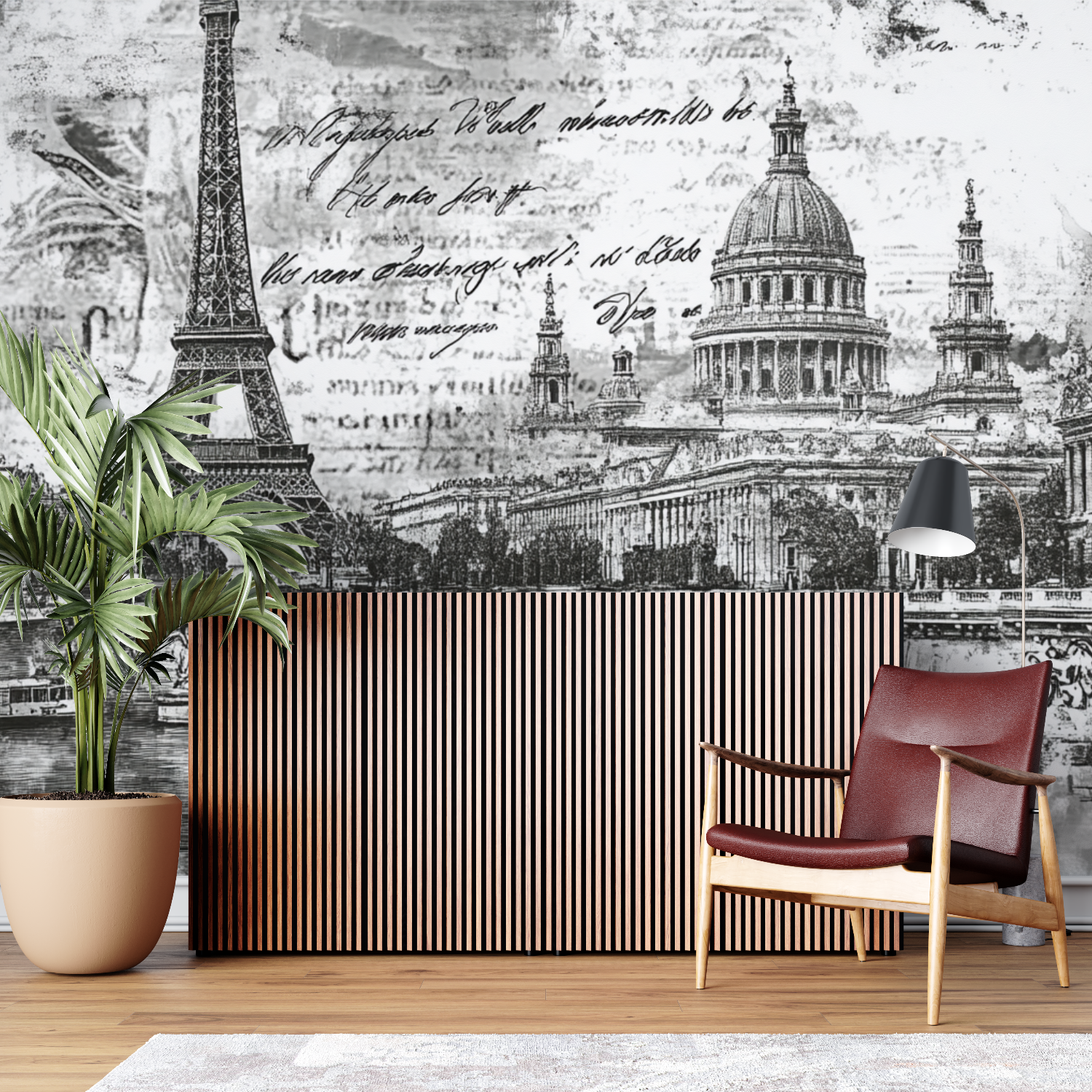 Papier peint vintage noir et blanc carte postale sur mesure