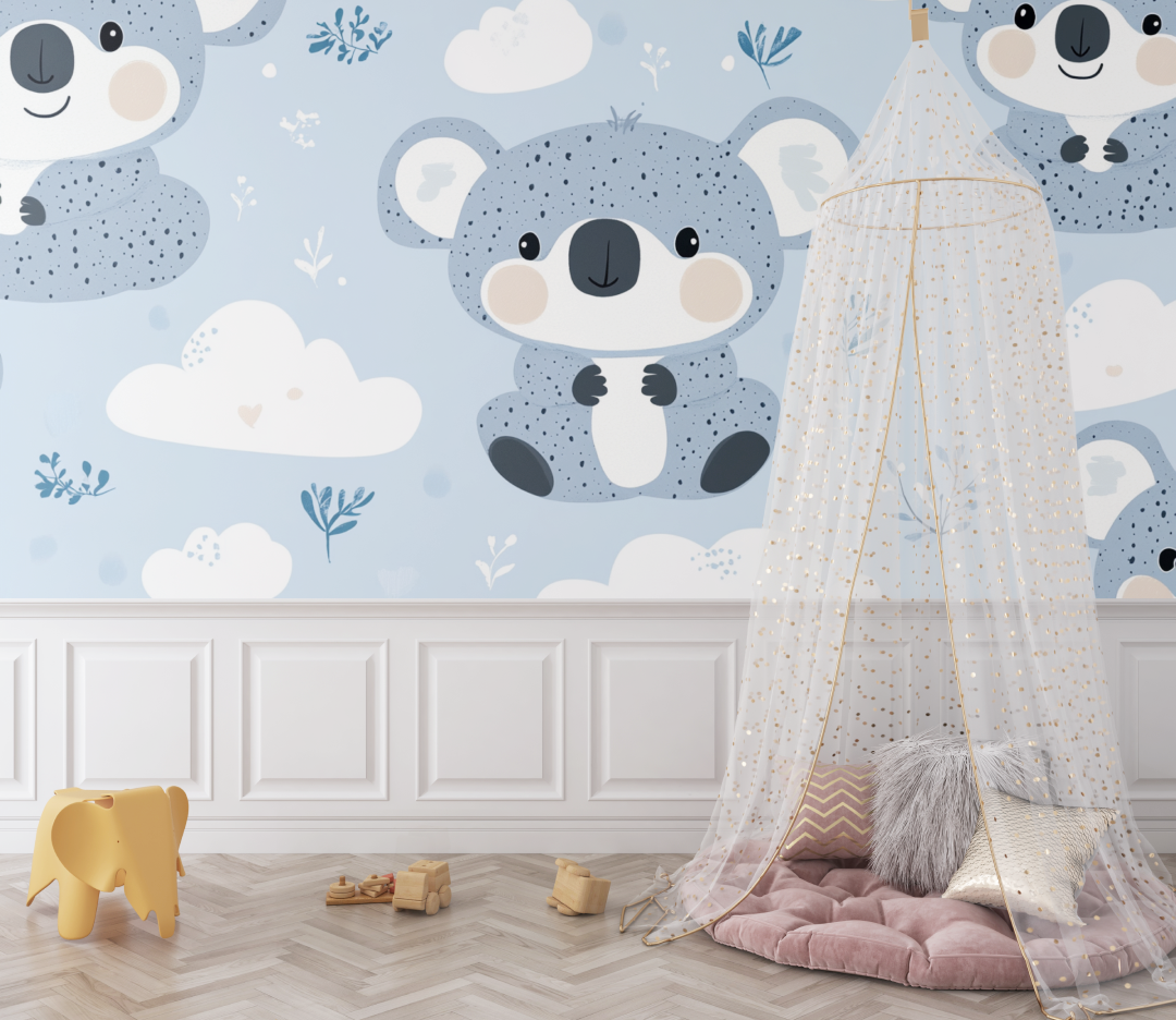 Papier peint koala cache dans un nuage bebe