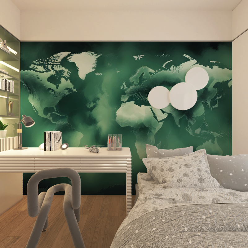 Papier peint carte du monde verte ado chambre adolescents