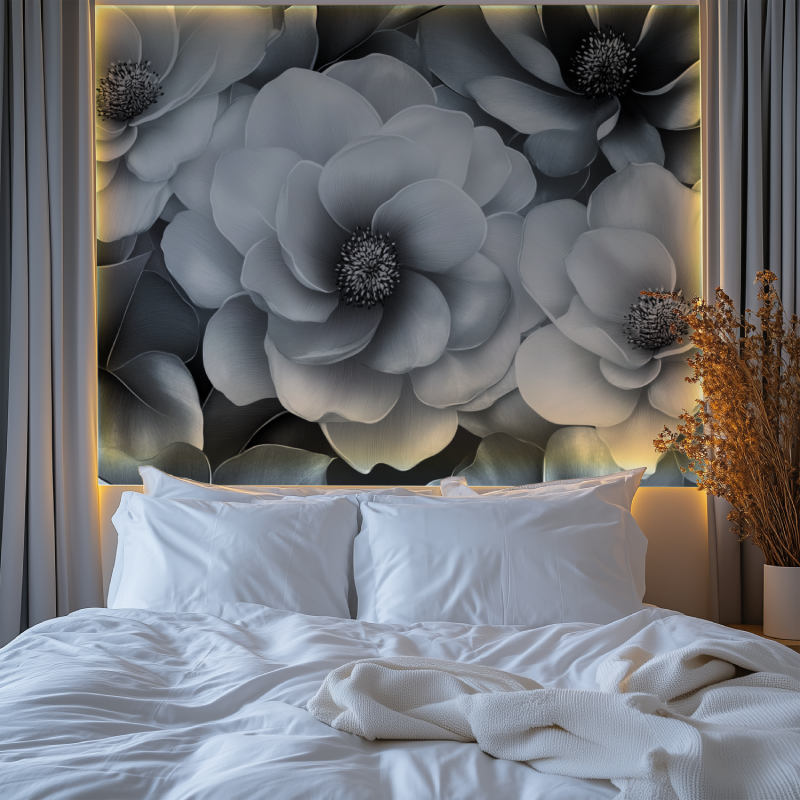 Papier peint fleur gris anthracite noir chambre premium