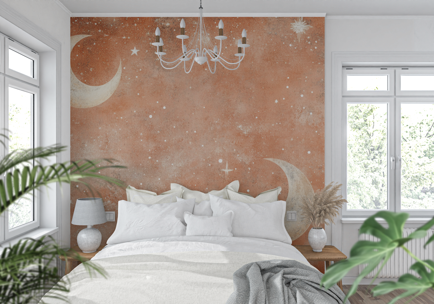 Papier peint terracotta motifs ...es et etoiles tendance mur