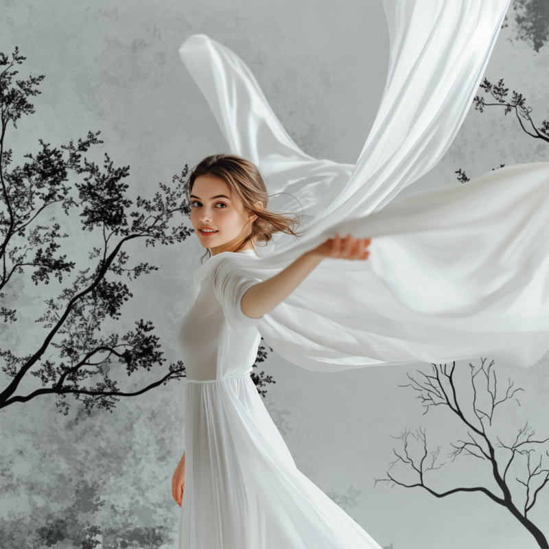 Papier peint arbre noir et blanc couloir modele