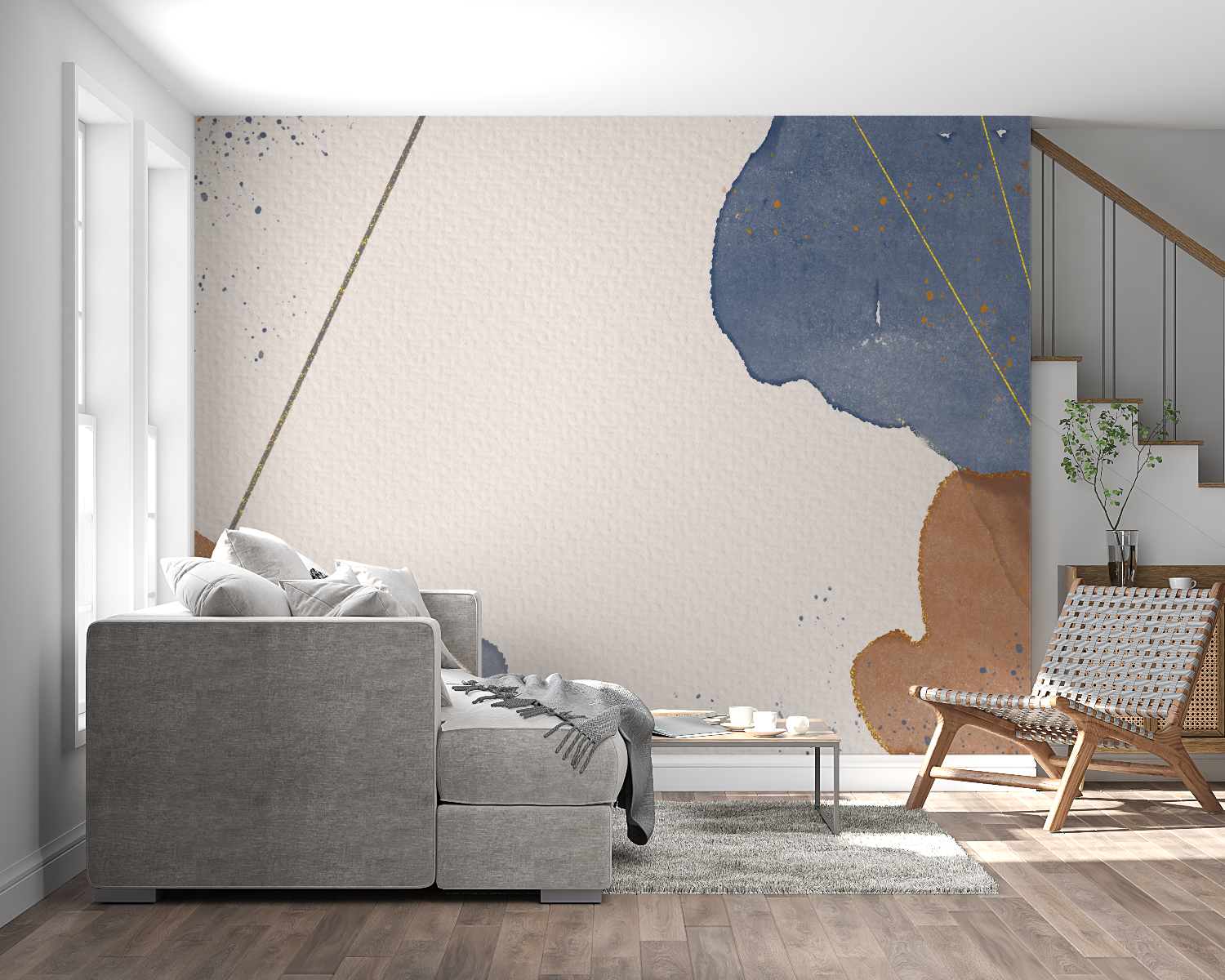 Papier peint aquarelle marron dore panoramique mural