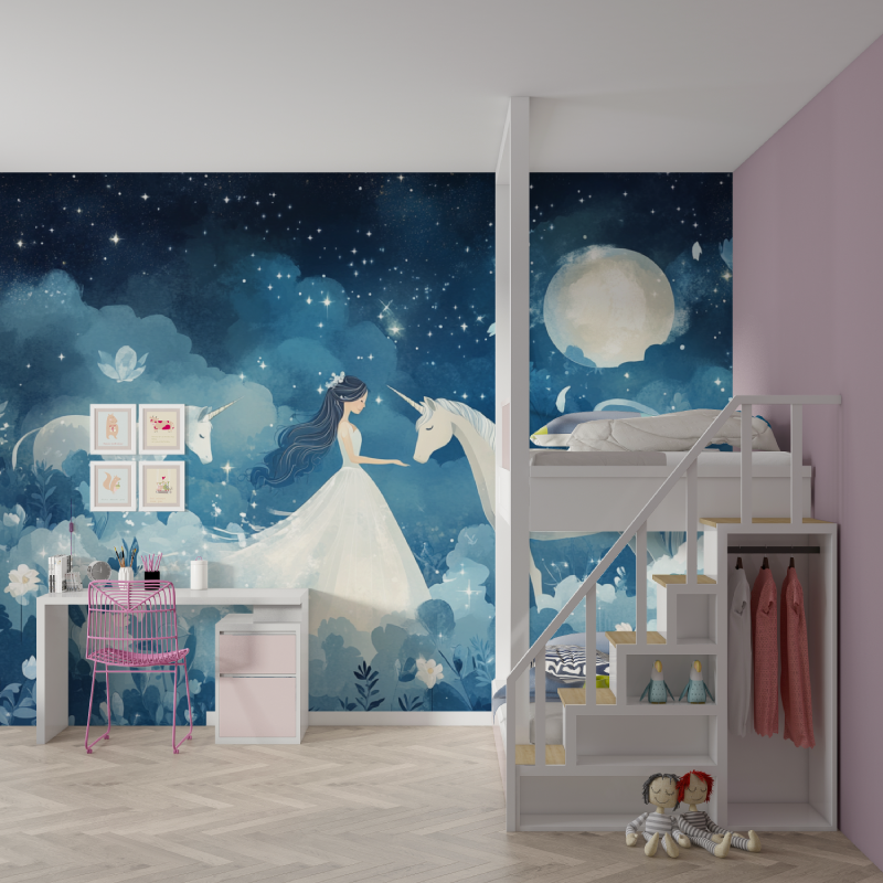Papier peint princesse little p... licorne mur chambre fille