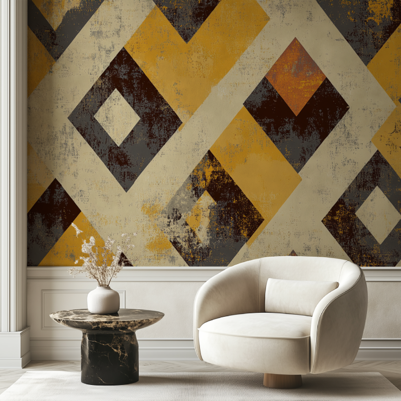 Papier peint vintage jaune geometrie chaise tendance