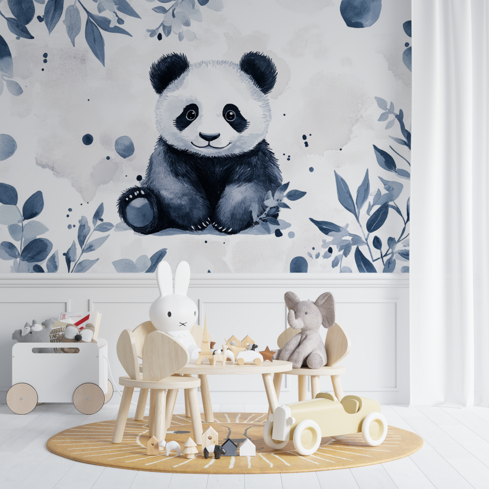 Papier peint panda et motifs minimalistes chambre de bebe