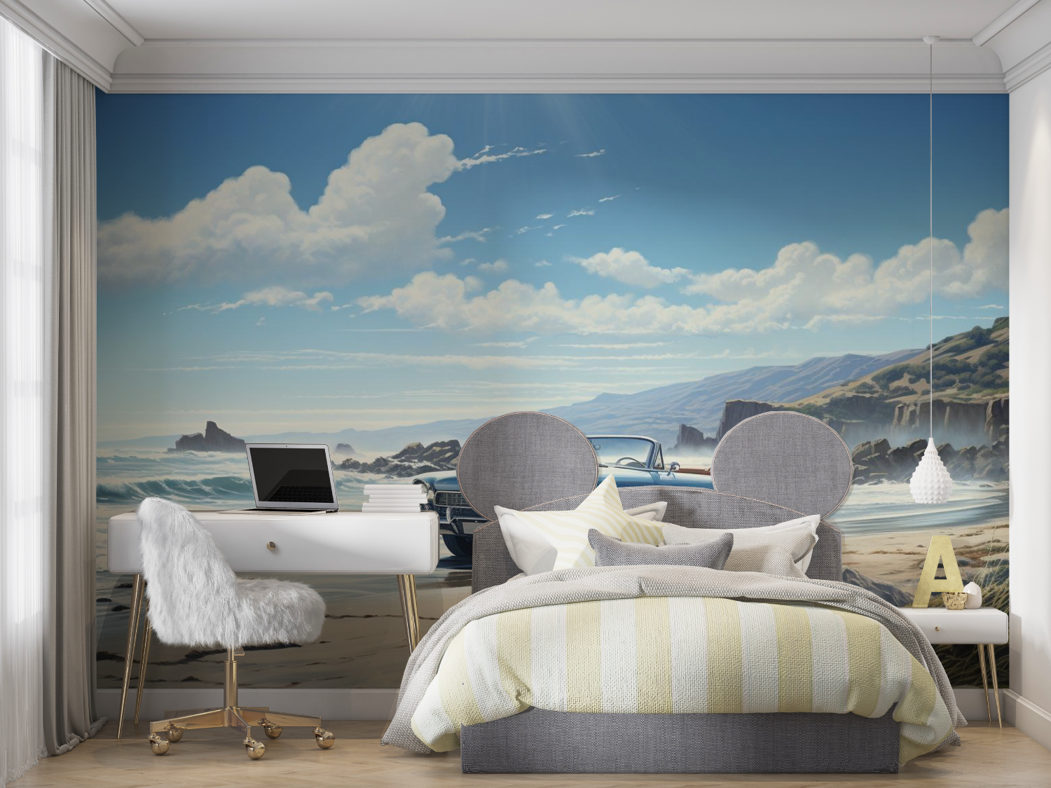 Papier peint bleue voiture cubaine mur chambre panoramique