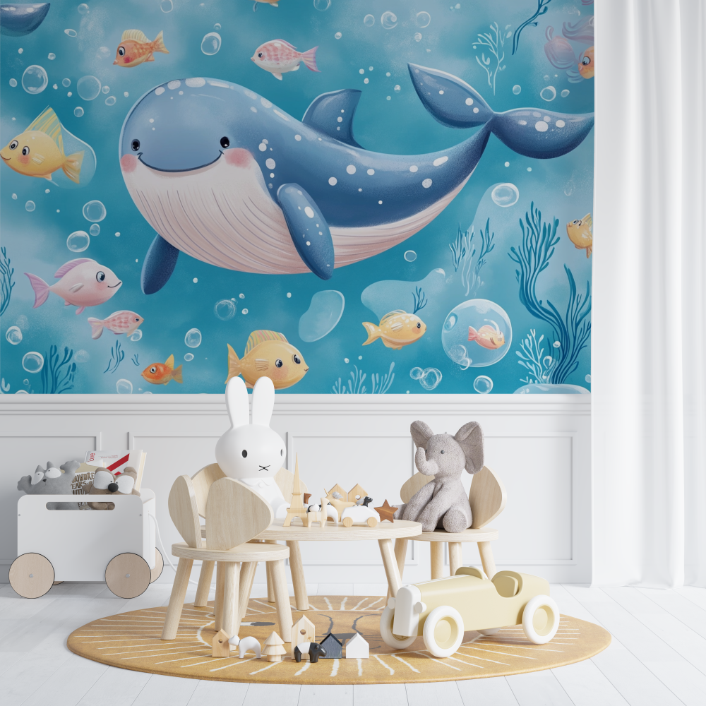 Papier peint marin baleine heureuse chambre de bebe