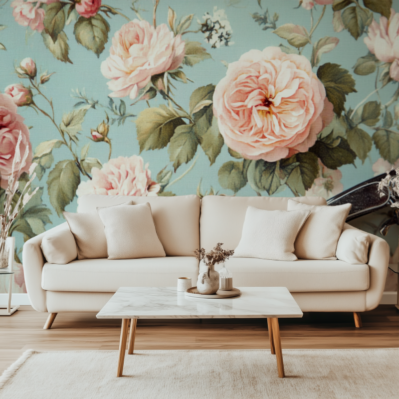 Papier peint vintage fleuries canape simple