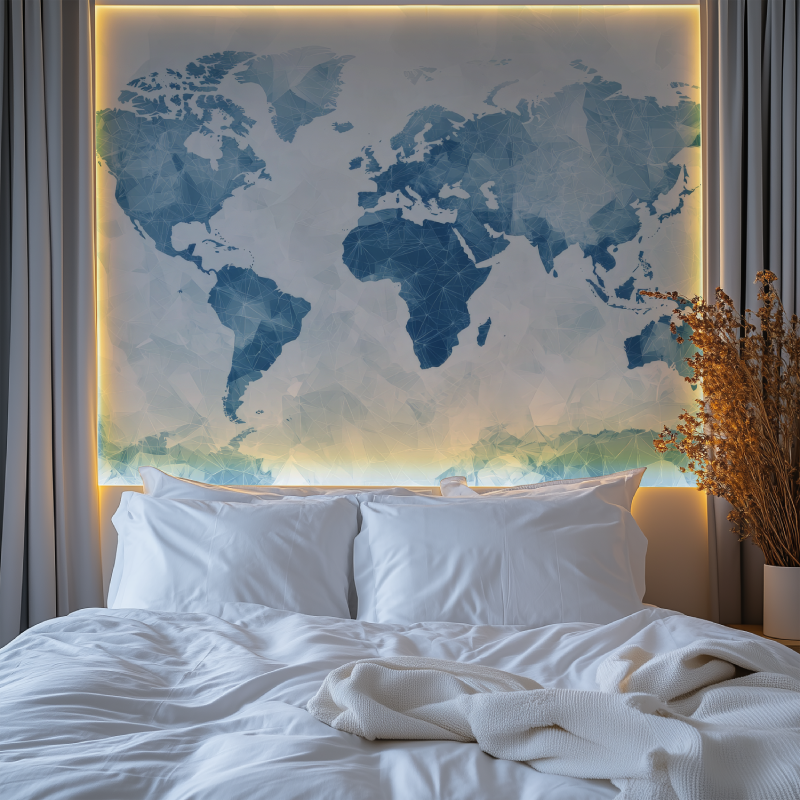 Papier peint carte du monde bleu chambre premium
