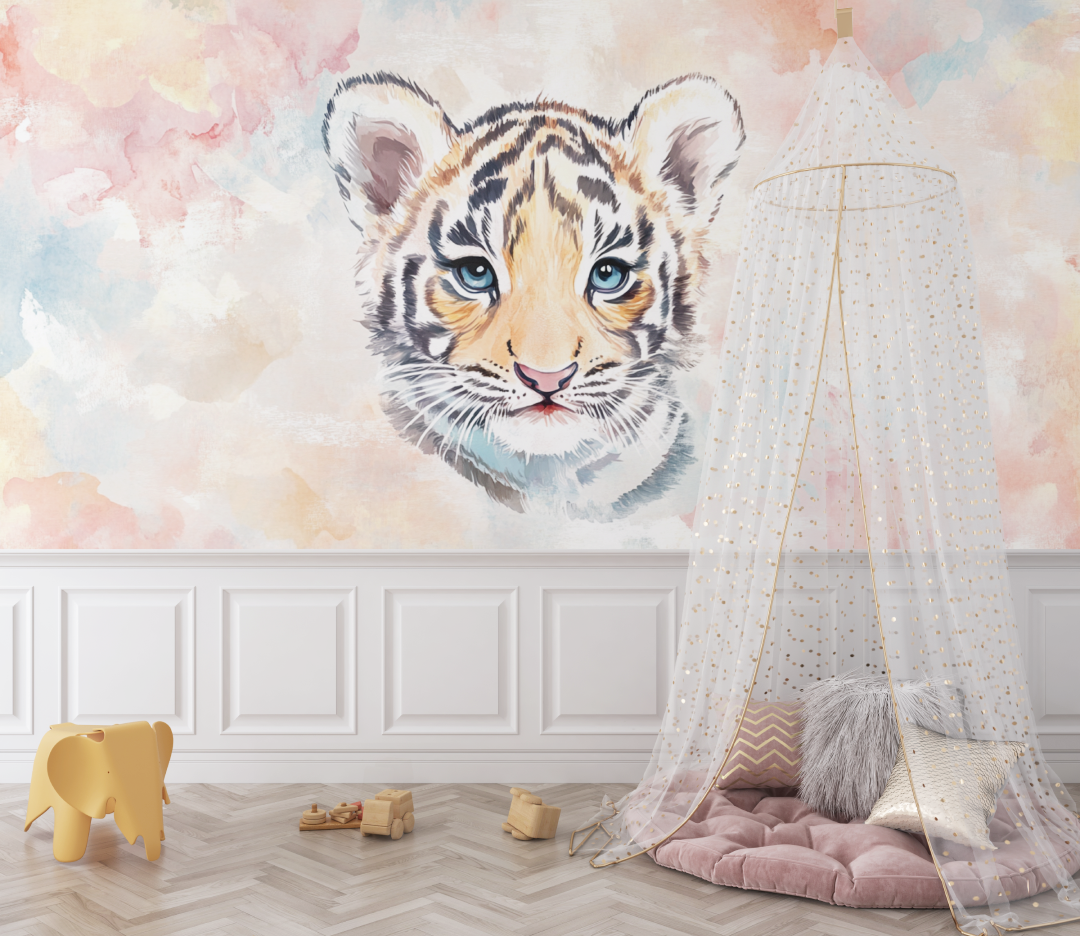 Papier peint tigre et couleurs pastel bebe