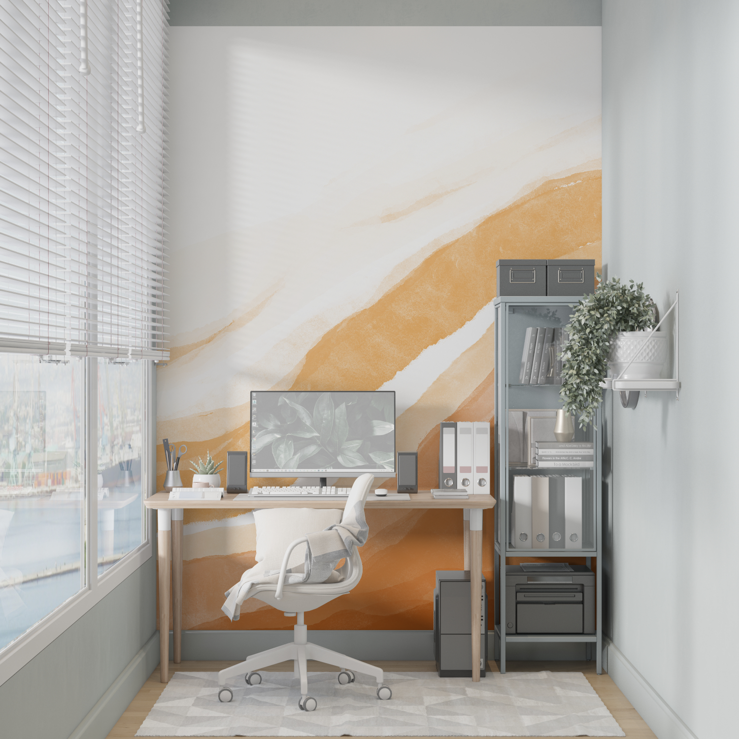 Papier peint aquarelle art orange merlin leroy