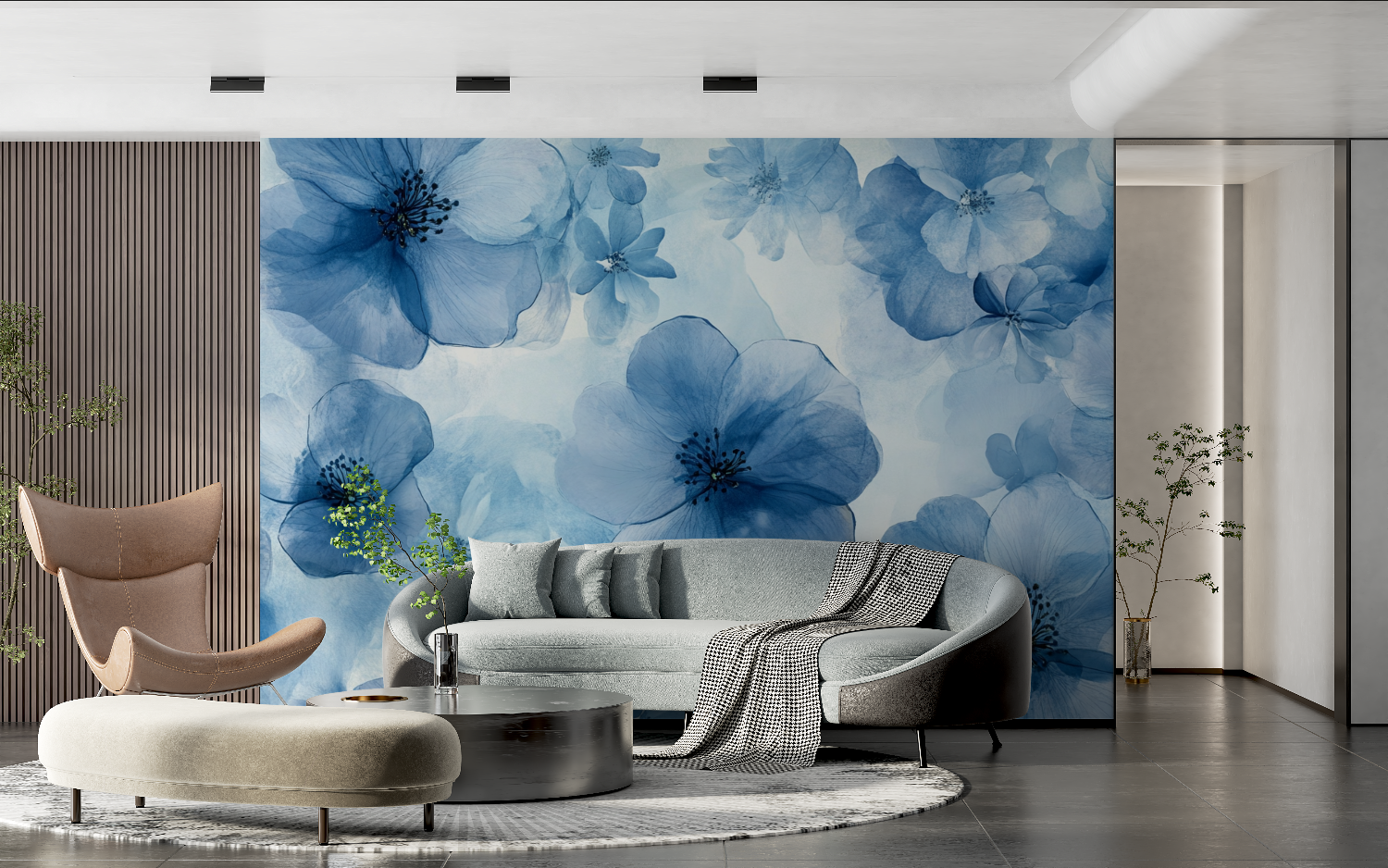 Papier peint aquarelle fleurs b...translucides tendance 2024