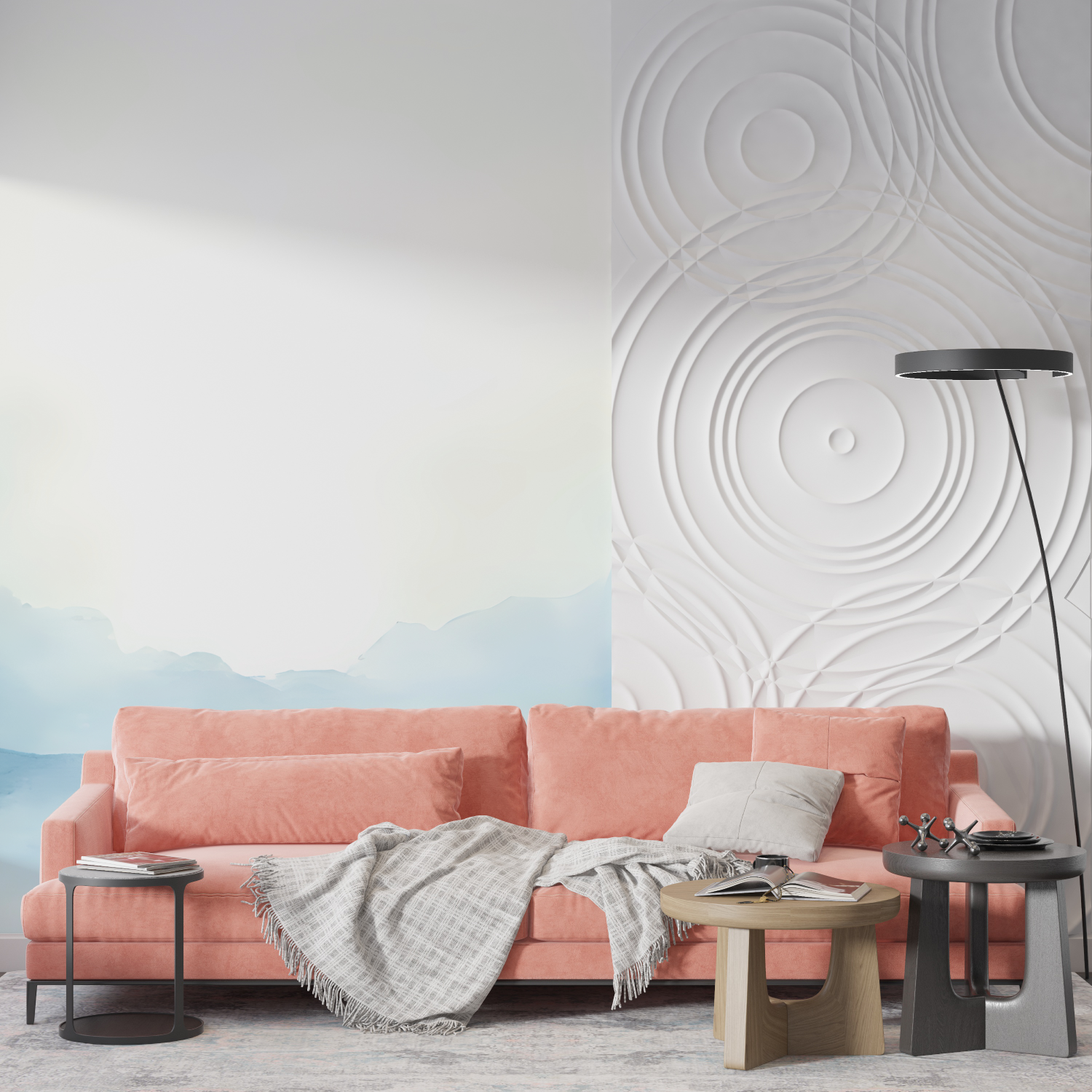 Papier peint aquarelle botanique bleu mur