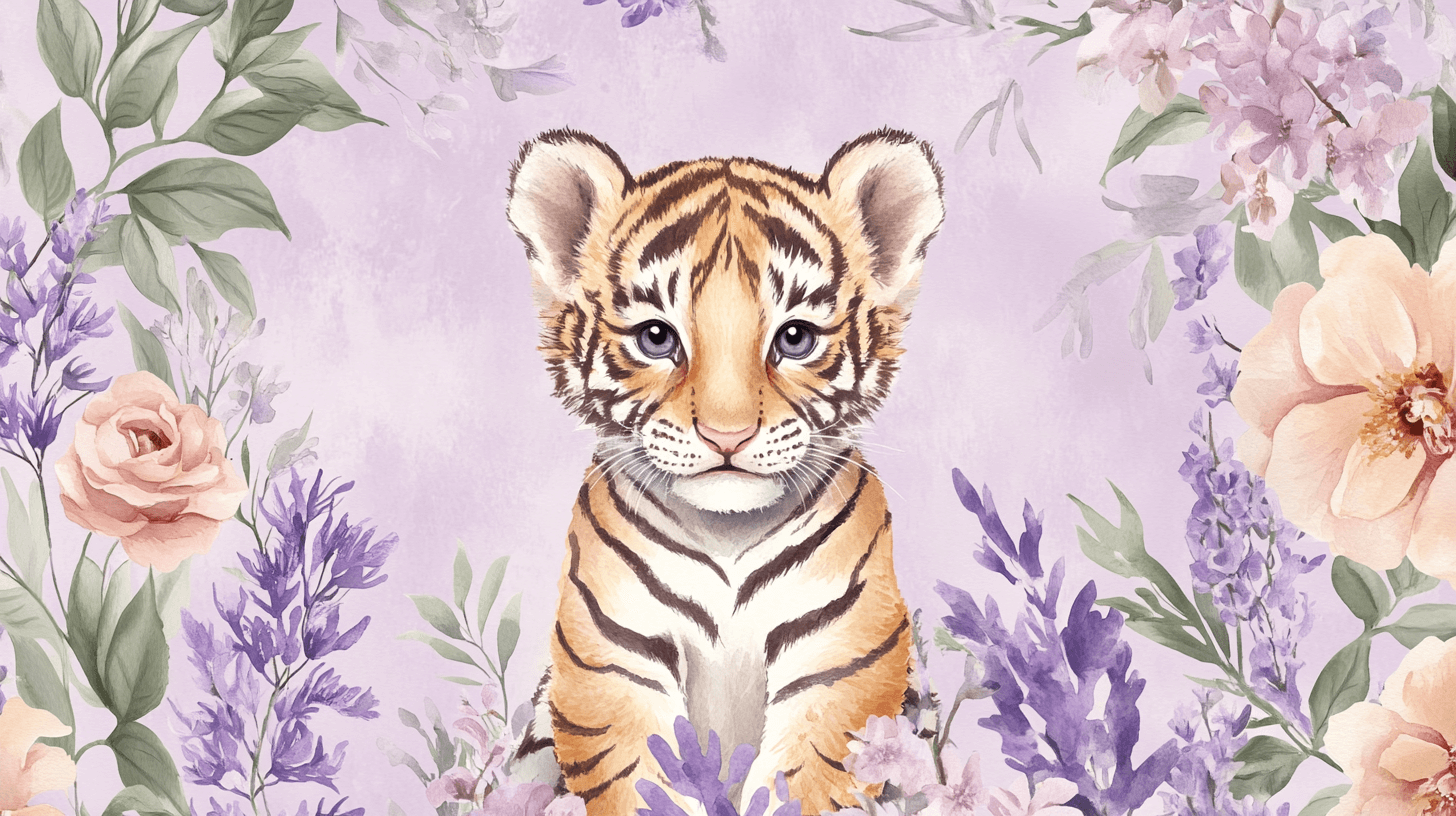 Papier Peint Tigre Et Fleurs Délicates