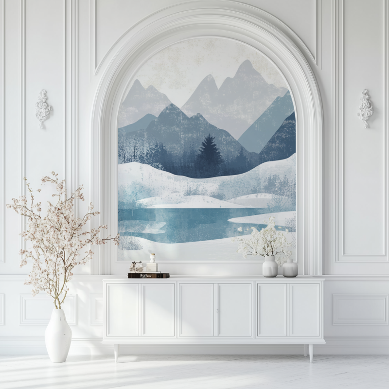 Papier peint vintage nordique salon blanc