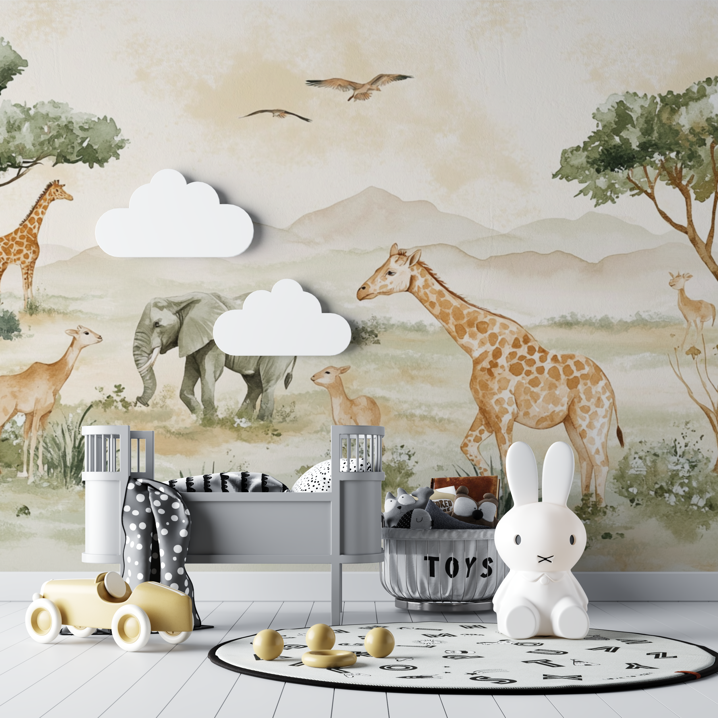 Papier peint savane girafe et co bebe tipi