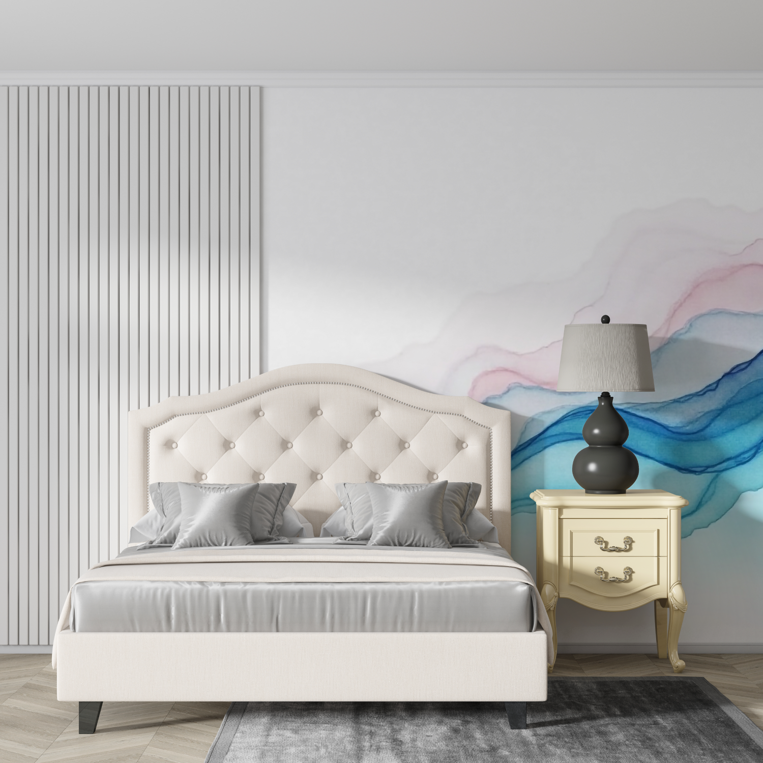 Papier peint aquarelle lignes bleur rose design