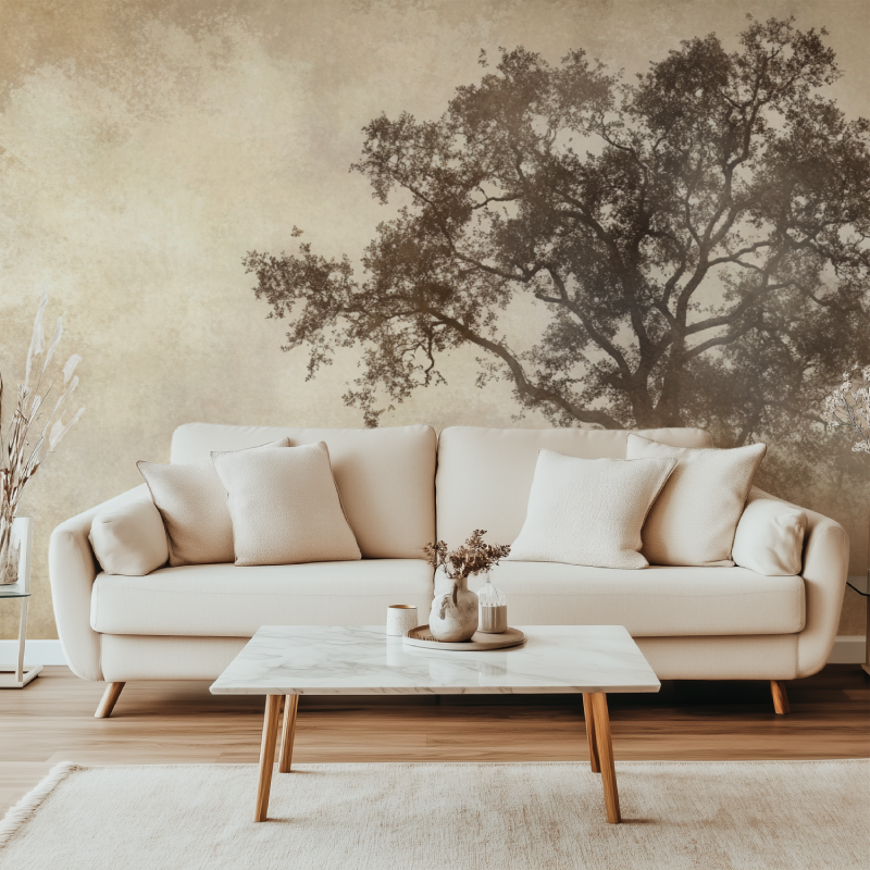 Papier peint arbre sepia canape simple