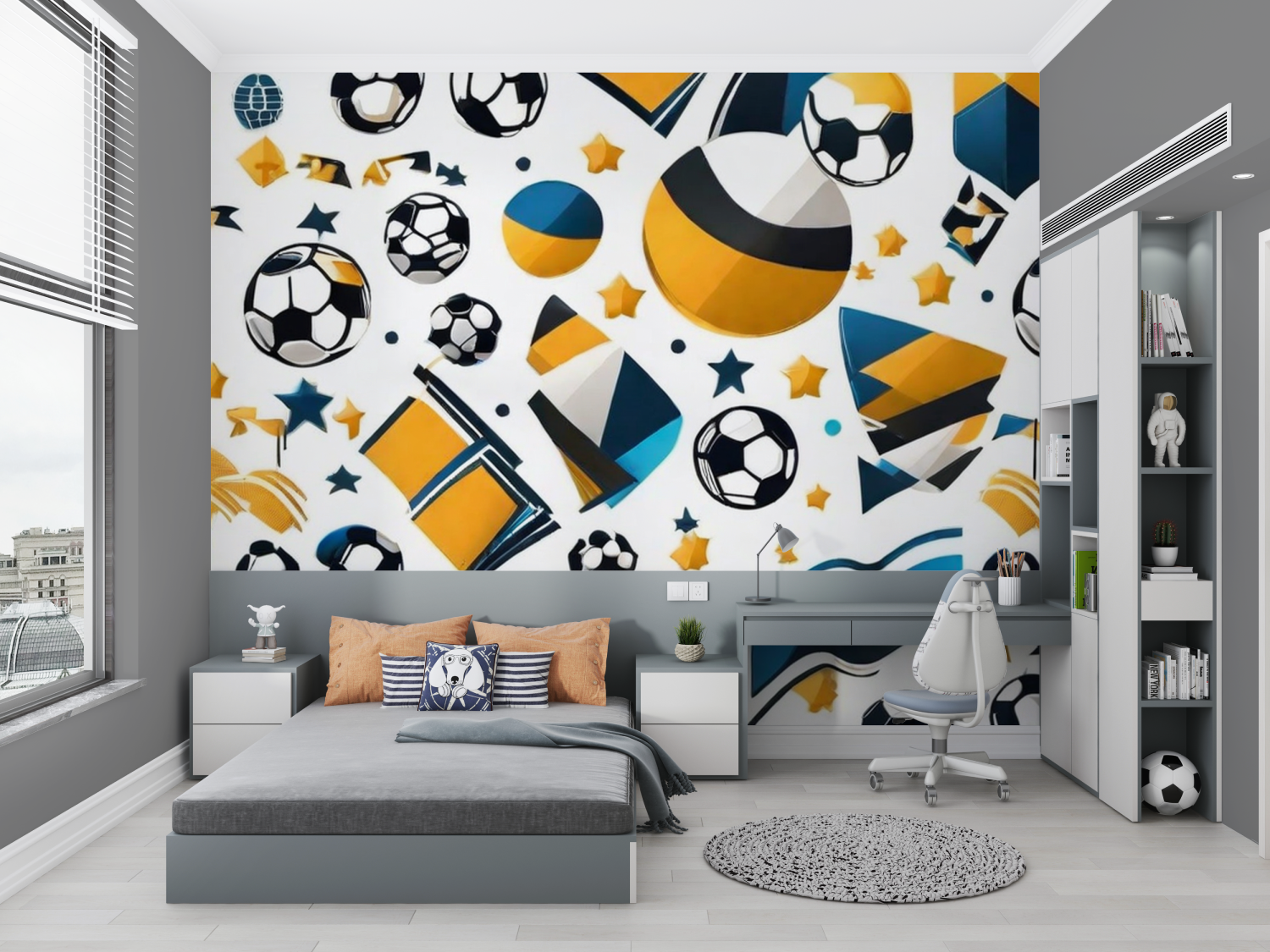 Papiers peint motifs ballon de foot chambre petit