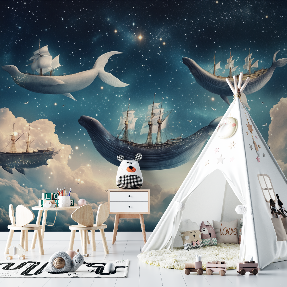 Papier peint marin navires et b... dans le ciel chambre bebe