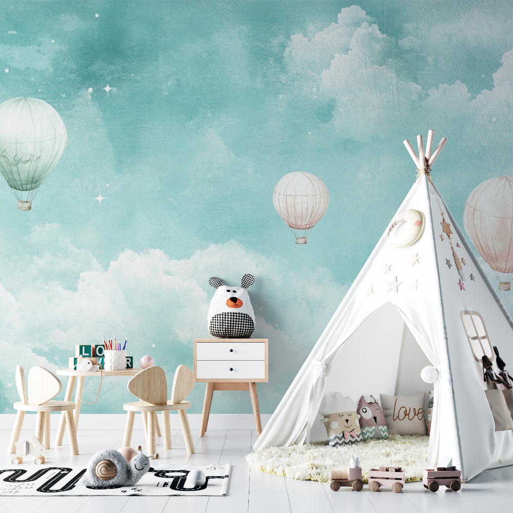 Papier peint montgolfiere et paysages marins chambre bebe