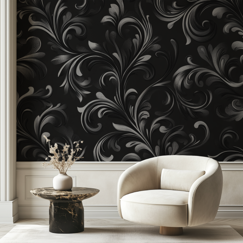 Papier peint vintage noir et gris chaise tendance