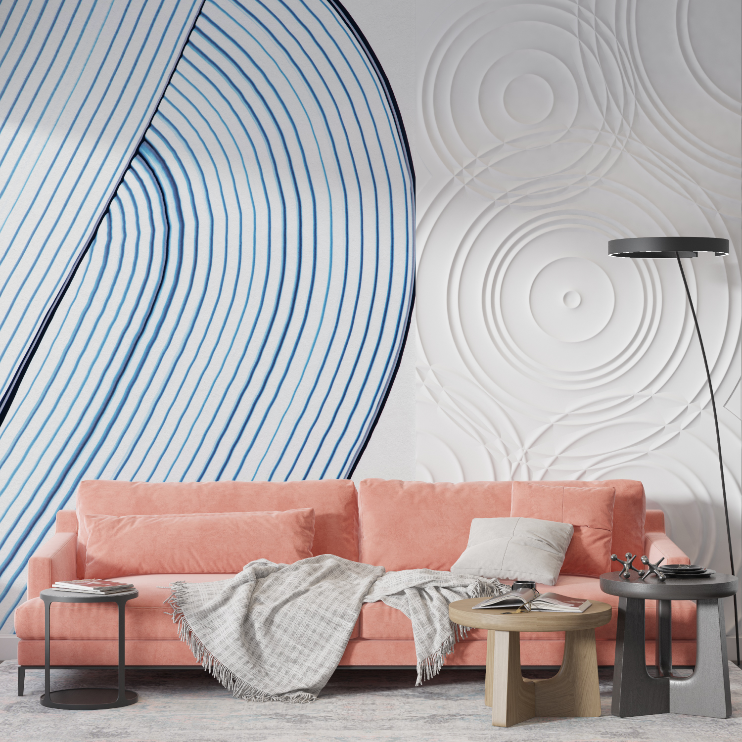 Papier peint aquarelle lignes bleu mur