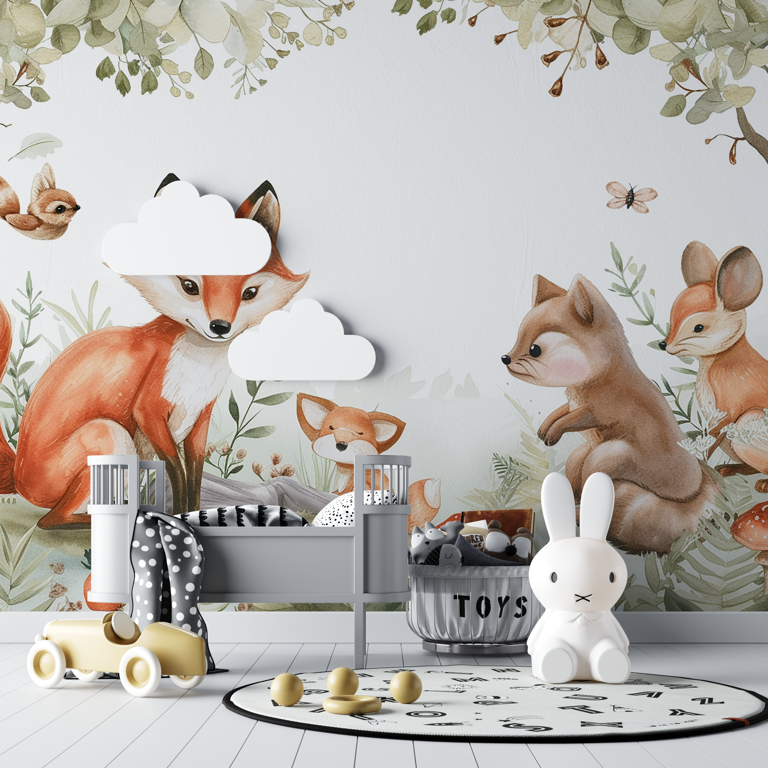 Papier peint renard et animaux de la jungle bebe tipi