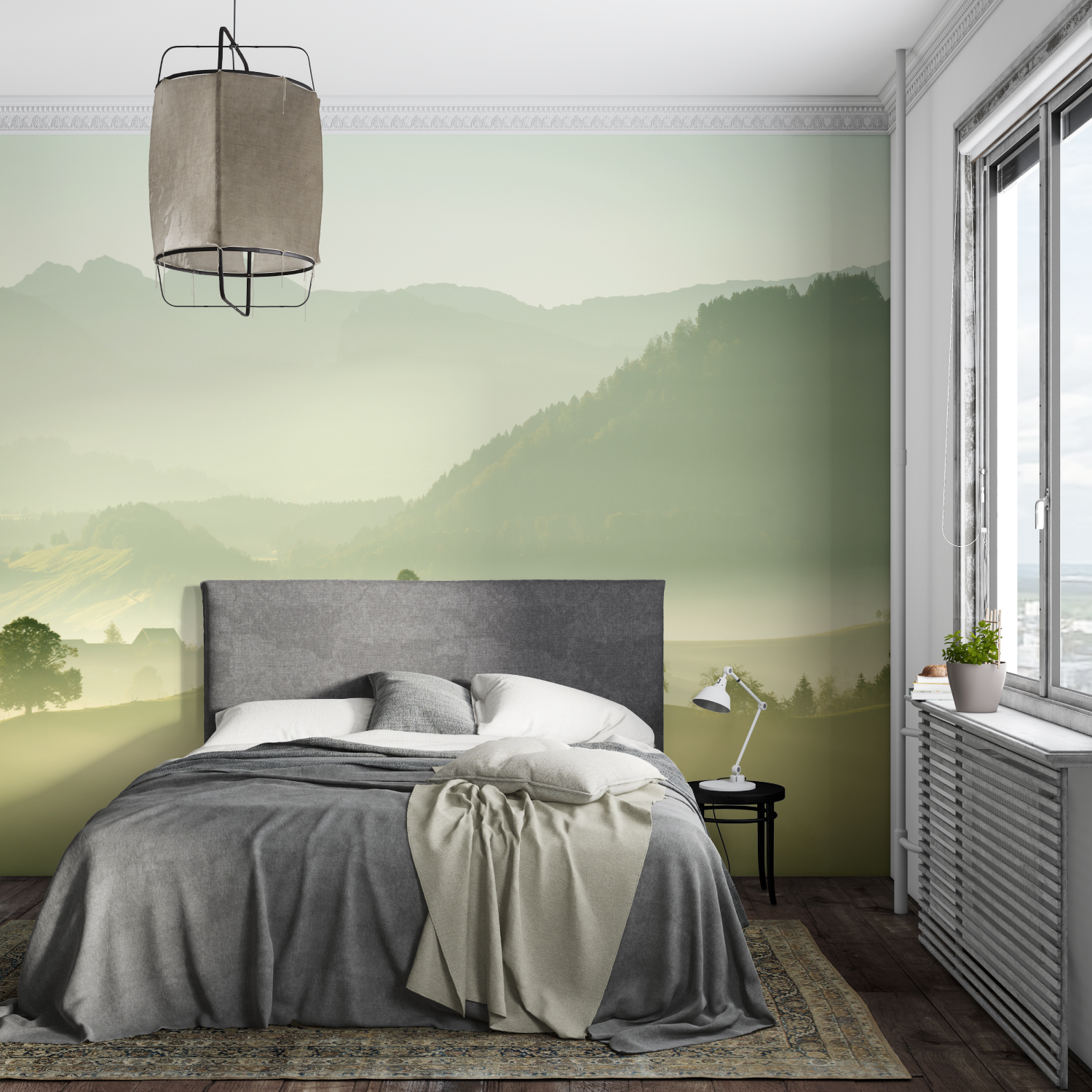 Papier peint aquarelle chambre adulte mural