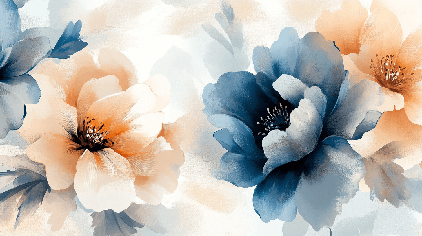 Papier Peint Fleur Bleu Blanc Marron Beige