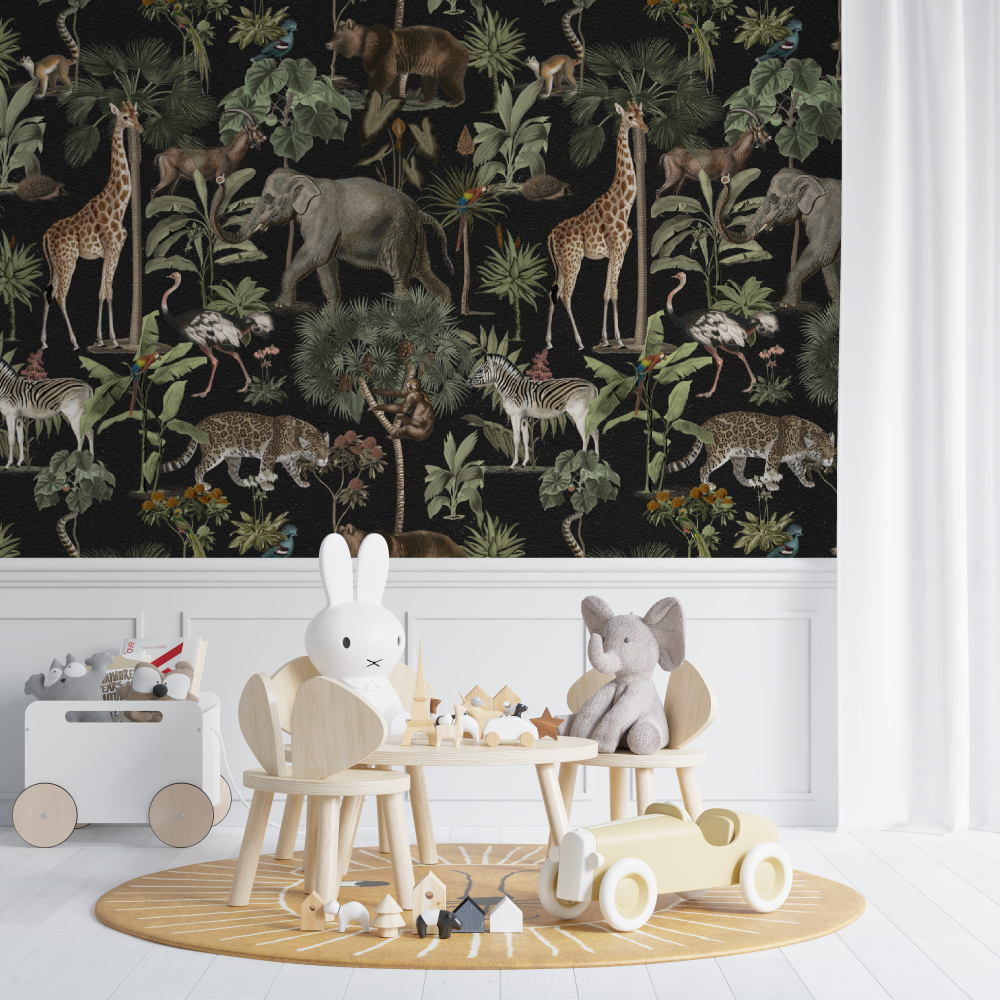 Papier peint Safari noir pour bébé - bebe unisexe