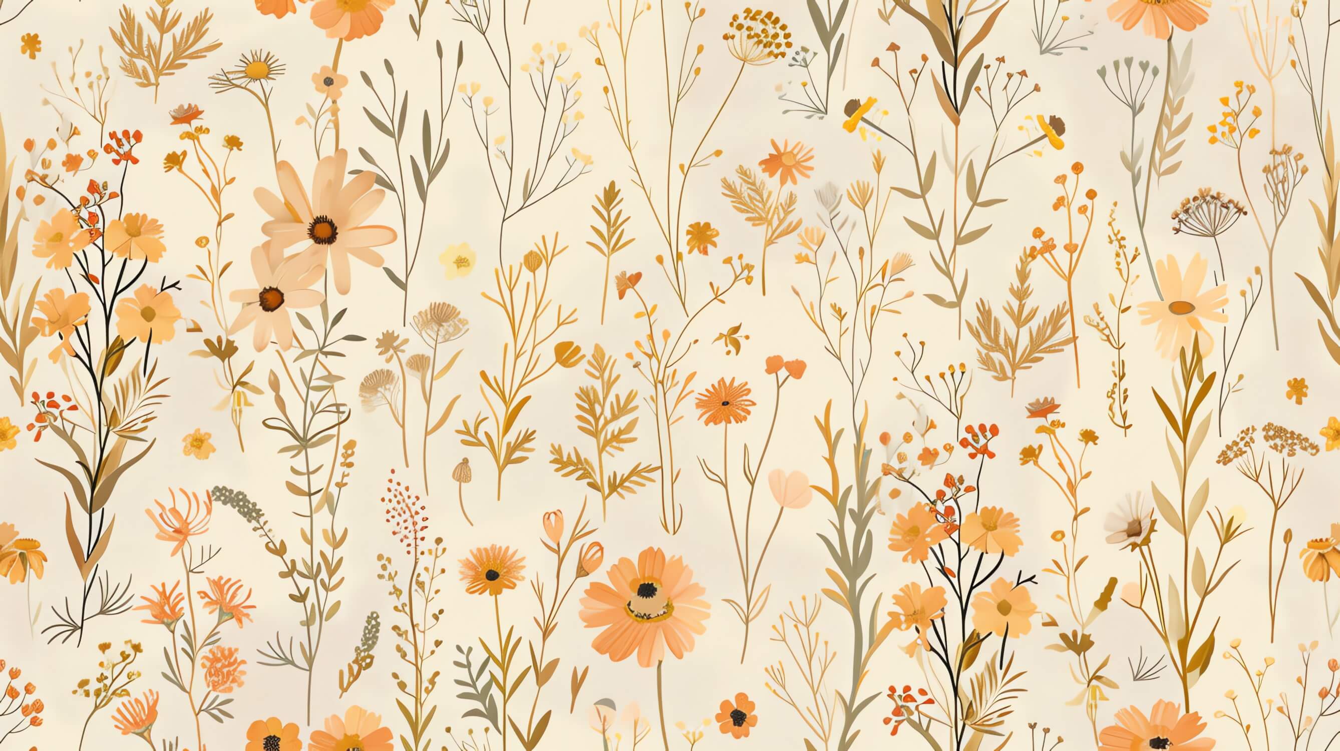 Papier Peint Orange Motif Fleuri