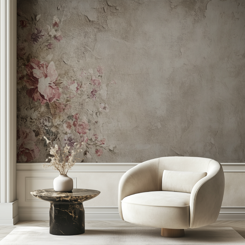 Papier peint vintage imitation tissus chaise tendance