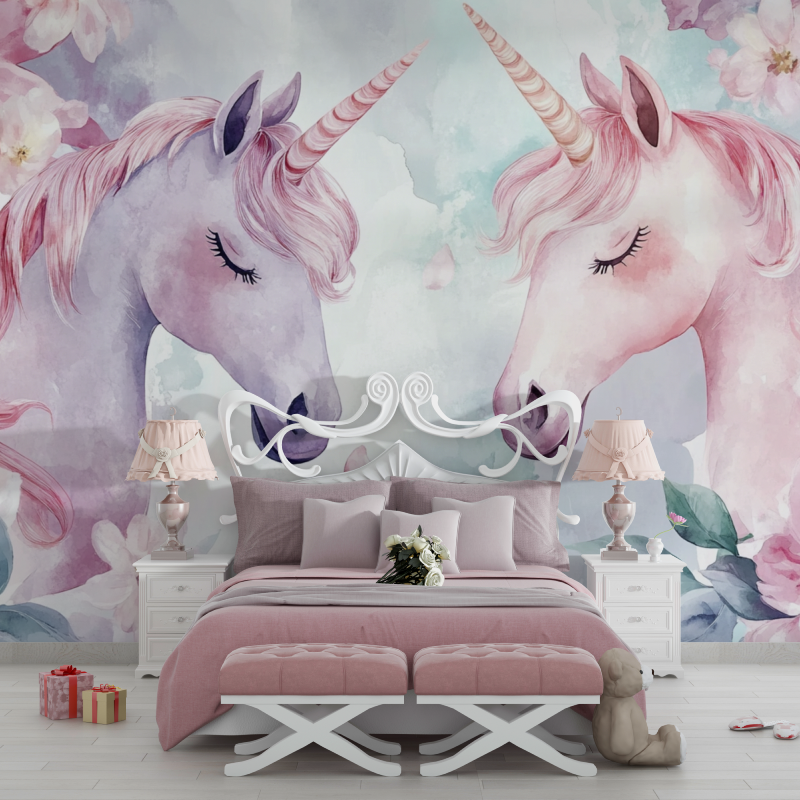 Papier peint tapisserie licorne duo chambre filles