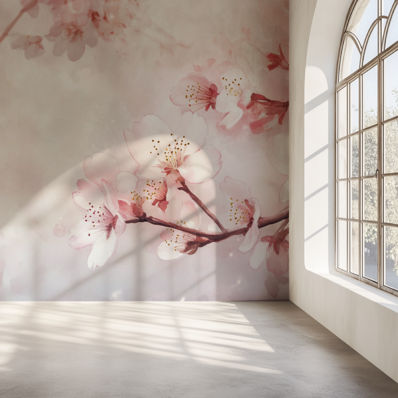 Papier peint fleur cerisier japonais mur simple