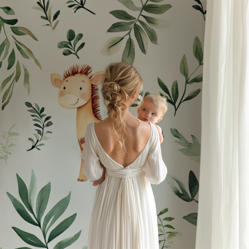 Papier peint safari girafe et elephan bb123