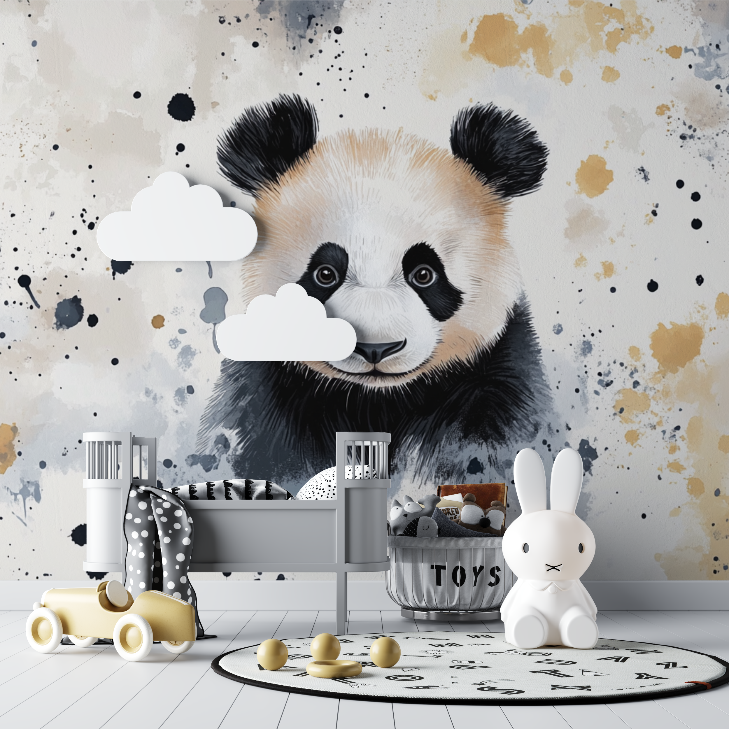 Papier peint panda et motifs abstraits bebe tipi