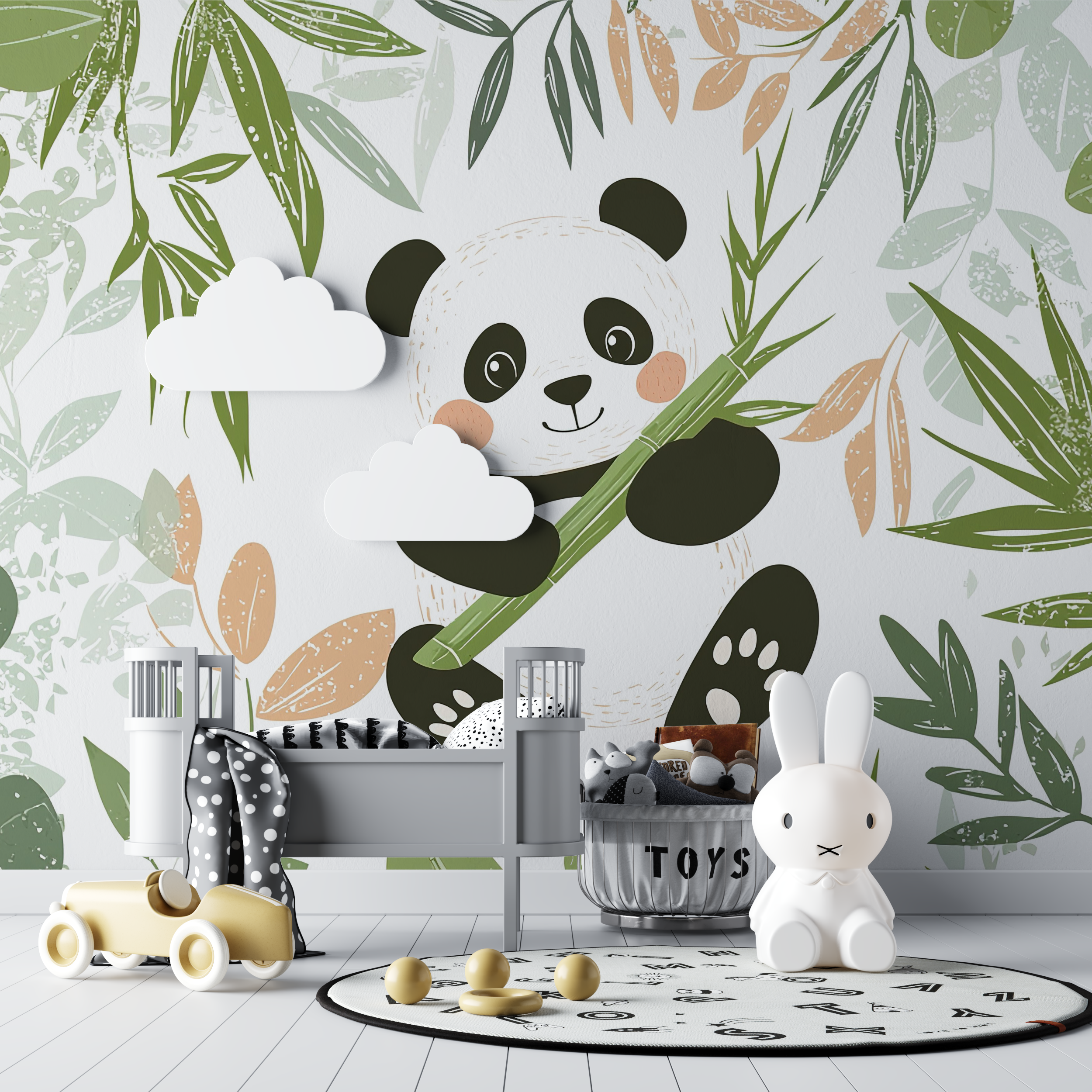 Papier peint panda chambre bebe vert bebe tipi