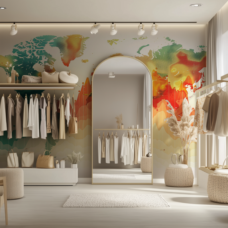 Papier peint carte du monde design aquarelle dressing