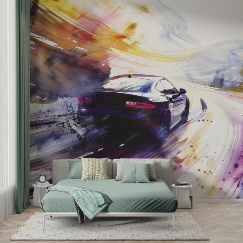 Papier peint voiture aquarelle design murs