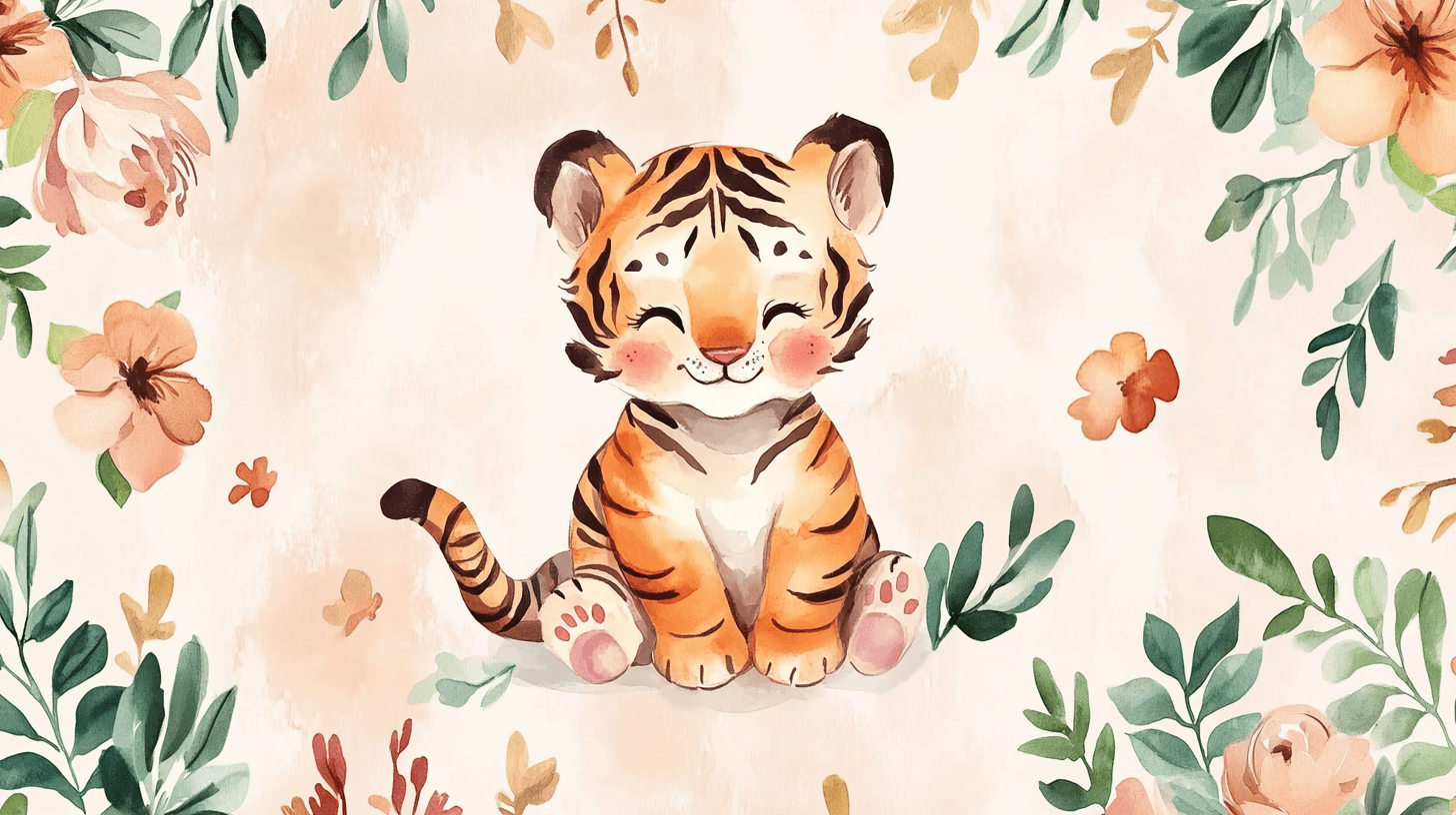 Papier Peint Tigre Bébé Aquarelle