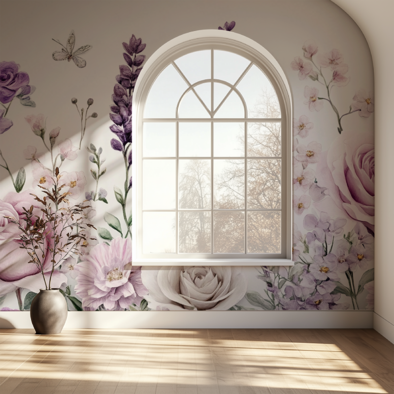 Papier peint fleuri vintage chambre fille fenetre papier